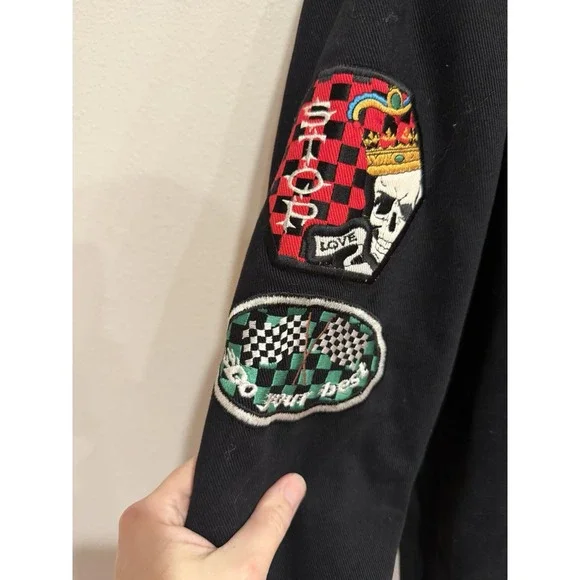 Vintage Y2K Blue Axes Snap Bomber Jacket Skulls Size XL - Picture 8 of 12